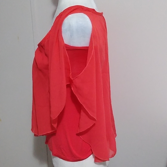 Coral Pink Sheer Top w Built in Tank Small Route 3 - Picture 2 of 5